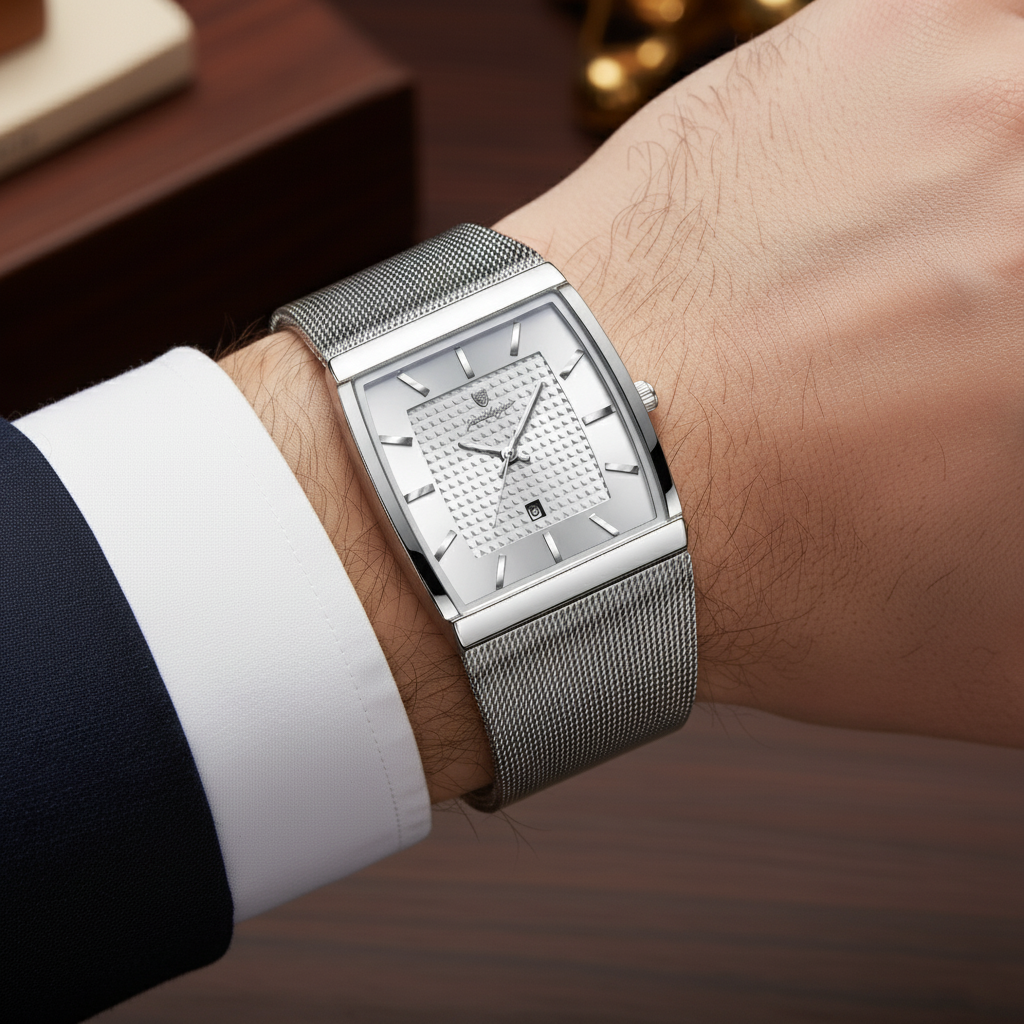 LEVRON – Men’s Classic Square Watch with Milanese Mesh Strap Sergio Cavelli