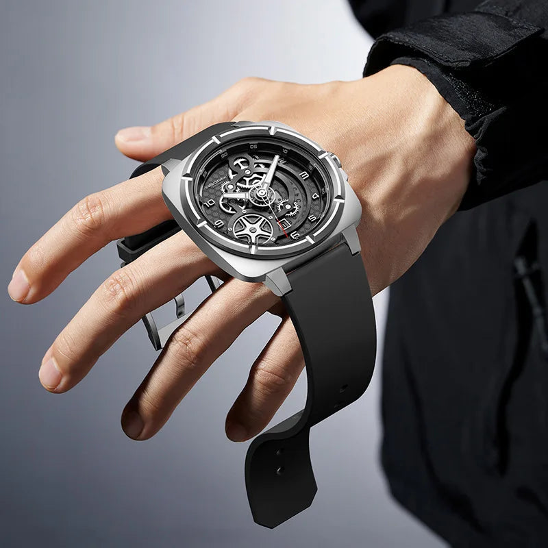 BETLUX – Men’s Industrial Open-Work Dial Watch with Silicone Band Sergio Cavelli