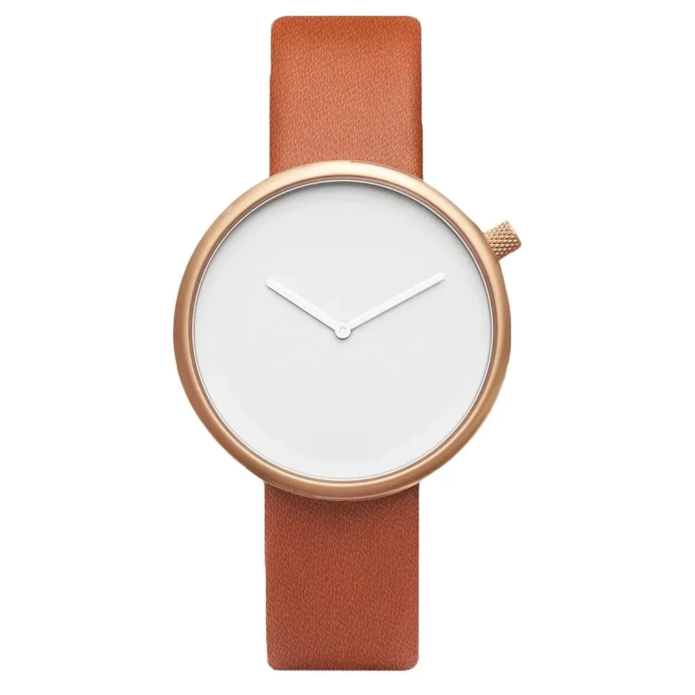 TOMI Women's Minimalist Style Leather Watch Women's Small Disc Scaleless Fashion Watch Minimalist Women's Leisure Quartz Watch - Sergio Cavelli