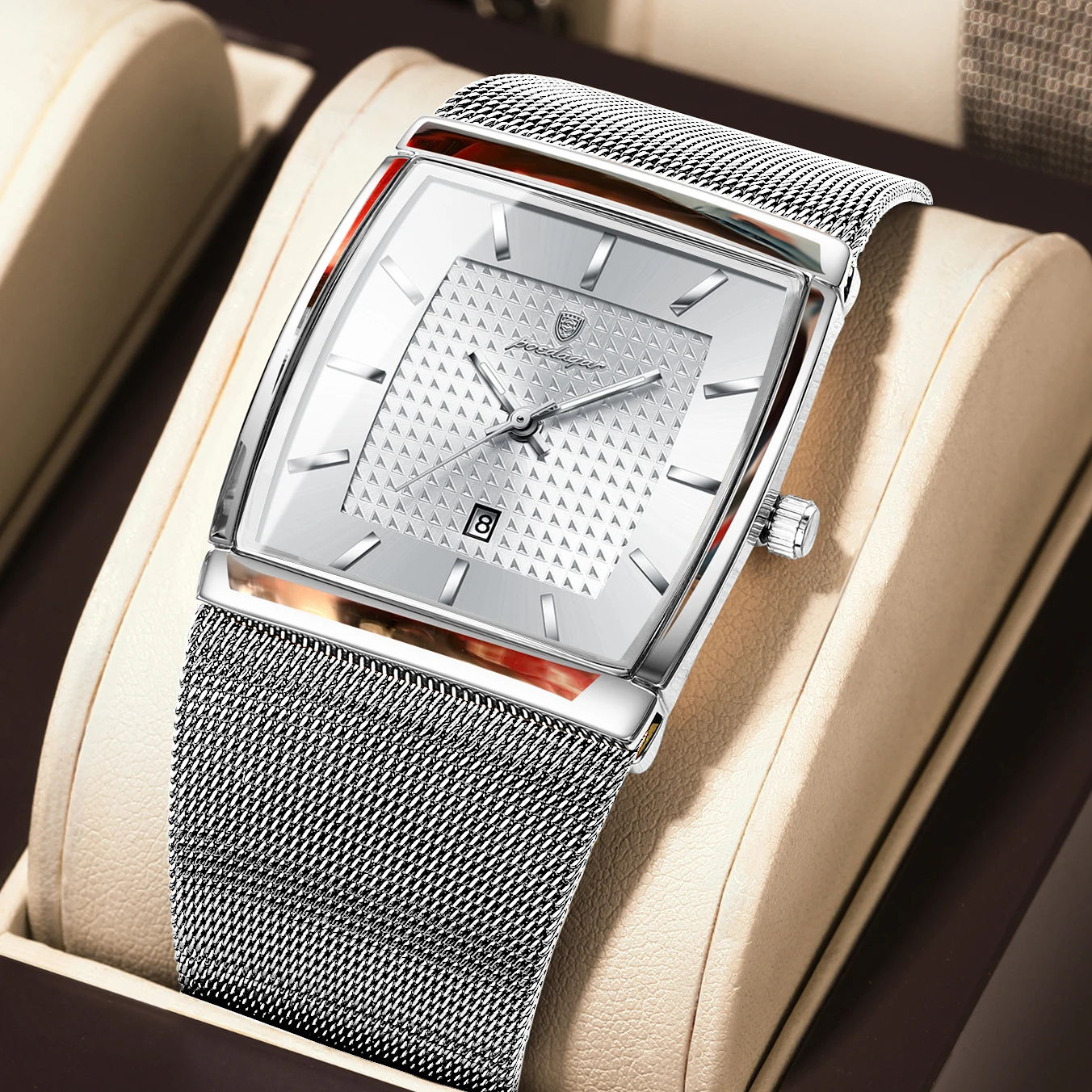 LEVRON – Men’s Classic Square Watch with Milanese Mesh Strap Sergio Cavelli