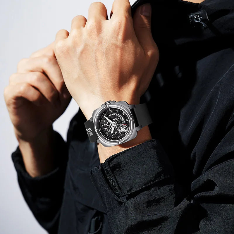 BETLUX – Men’s Industrial Open-Work Dial Watch with Silicone Band Sergio Cavelli