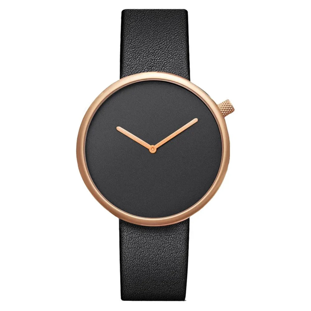 TOMI Women's Minimalist Style Leather Watch Women's Small Disc Scaleless Fashion Watch Minimalist Women's Leisure Quartz Watch - Sergio Cavelli