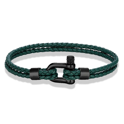 MKENDN Black Stainless Steel Shackle Bracelet Simple Double Layer Blue Leather Bracelets for Men Women Handmade Nautical Jewelry GIORGIO MARENO
