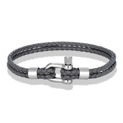 MKENDN Black Stainless Steel Shackle Bracelet Simple Double Layer Blue Leather Bracelets for Men Women Handmade Nautical Jewelry GIORGIO MARENO