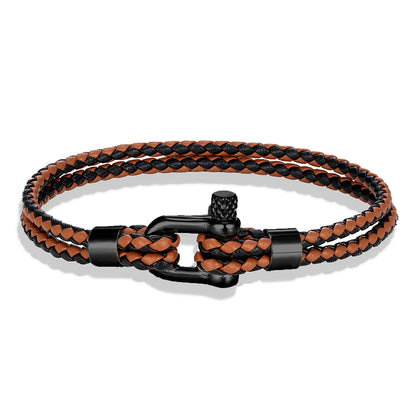 MKENDN Black Stainless Steel Shackle Bracelet Simple Double Layer Blue Leather Bracelets for Men Women Handmade Nautical Jewelry GIORGIO MARENO